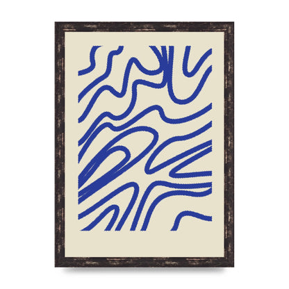 Abstract Blue Shaggy Line Printed Poster - A3 framed