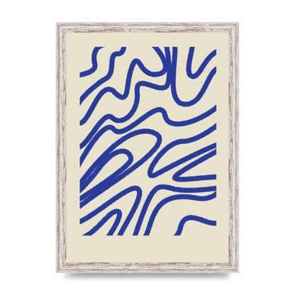 Abstract Blue Shaggy Line Printed Poster - A3 framed
