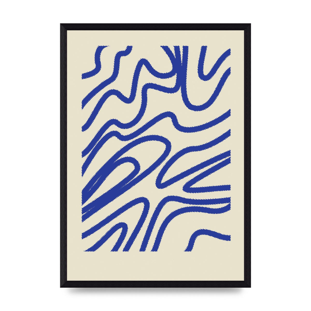 Abstract Blue Shaggy Line Printed Poster - A3 framed