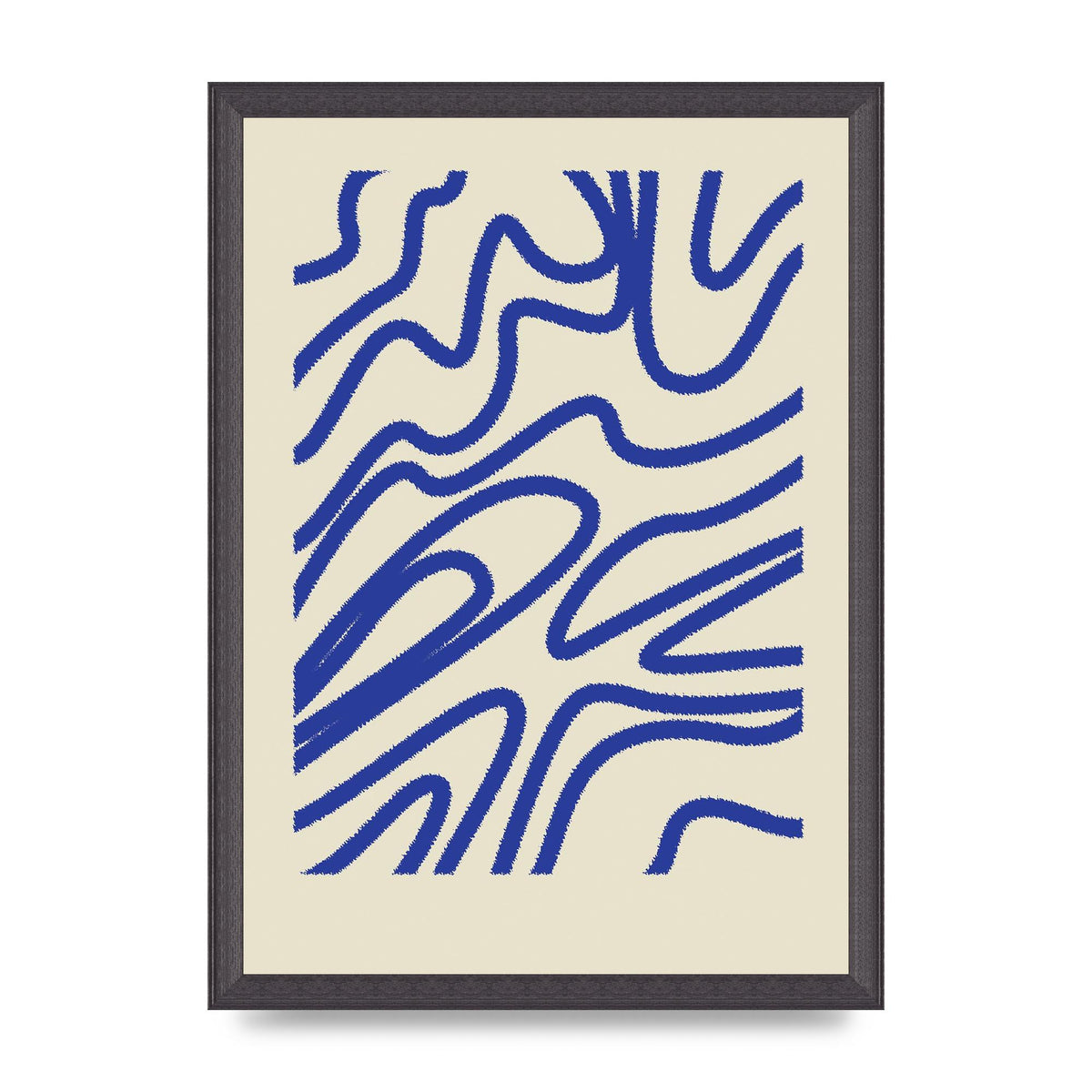 Abstract Blue Shaggy Line Printed Poster - A3 framed