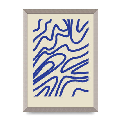 Abstract Blue Shaggy Line Printed Poster - A3 framed