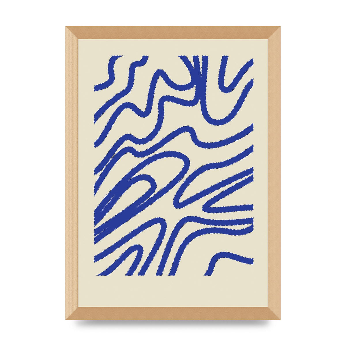 Abstract Blue Shaggy Line Printed Poster - A3 framed