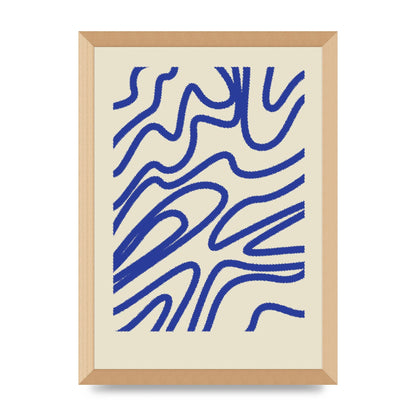 Abstract Blue Shaggy Line Printed Poster - A3 framed