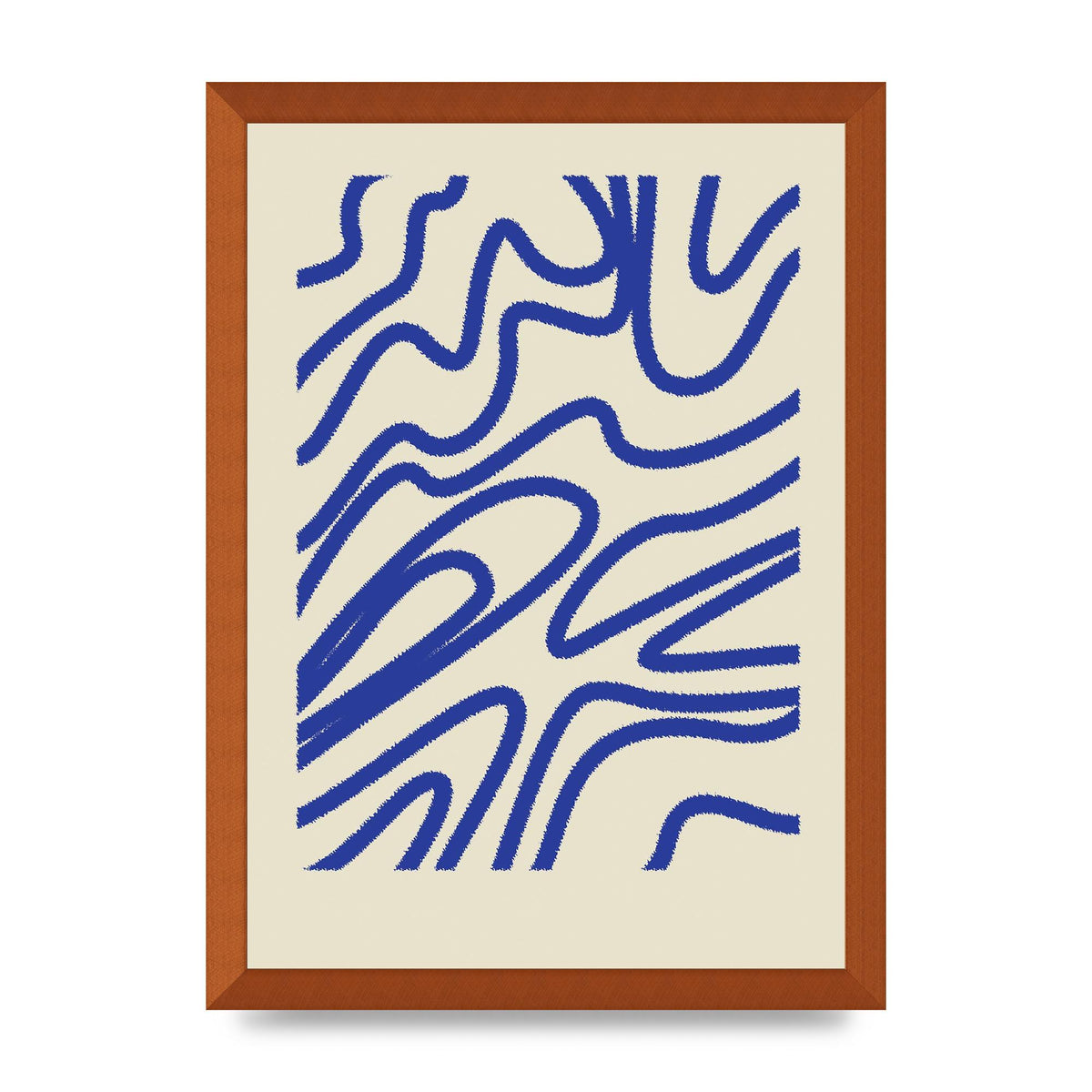 Abstract Blue Shaggy Line Printed Poster - A3 framed