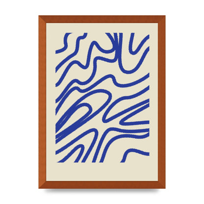 Abstract Blue Shaggy Line Printed Poster - A3 framed