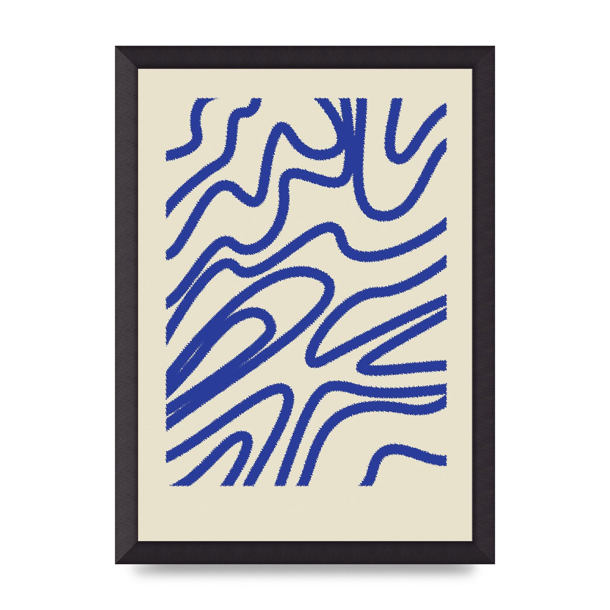 Abstract Blue Shaggy Line Printed Poster - A3 framed