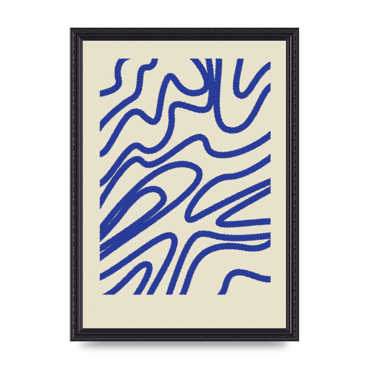 Abstract Blue Shaggy Line Printed Poster - A3 framed