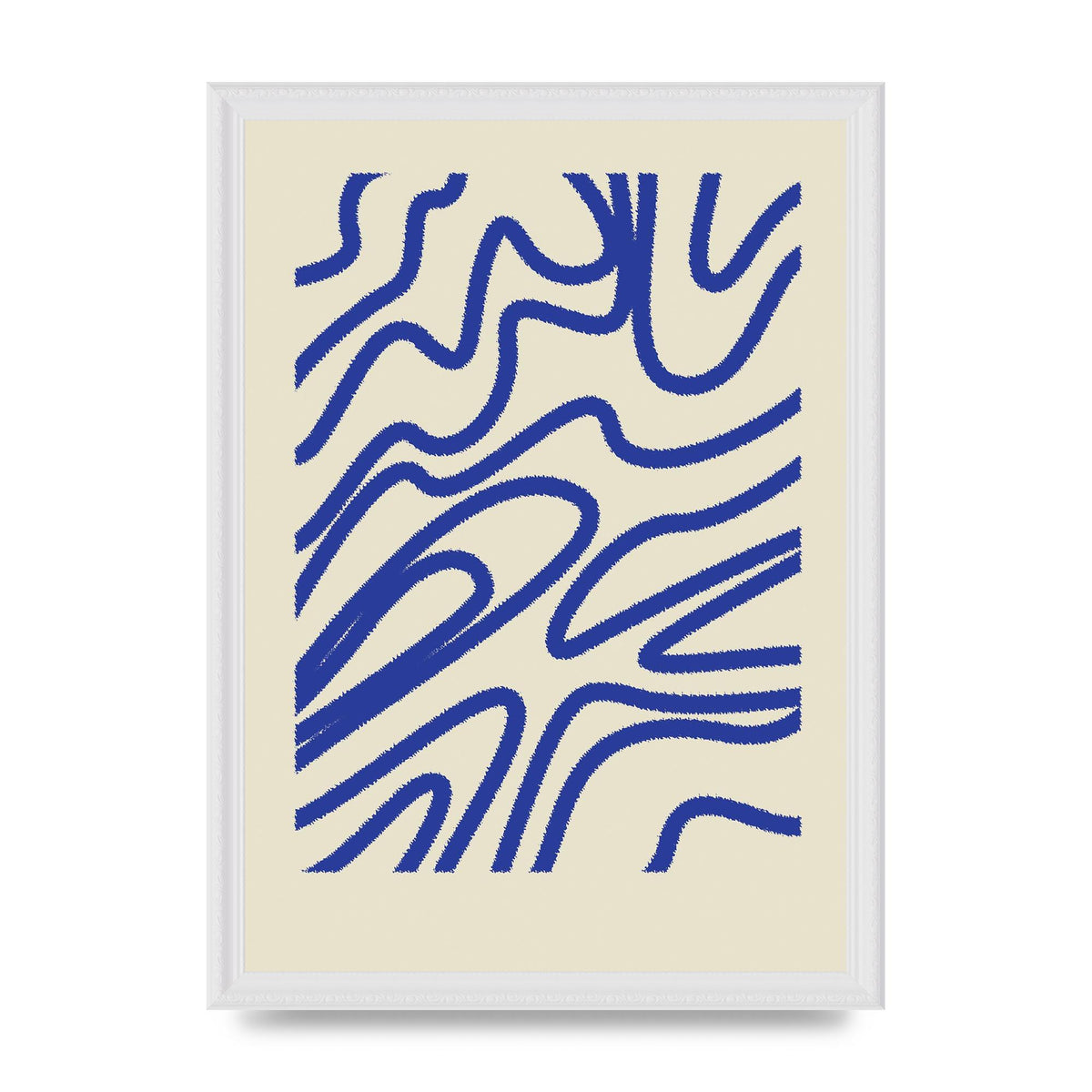 Abstract Blue Shaggy Line Printed Poster - A3 framed