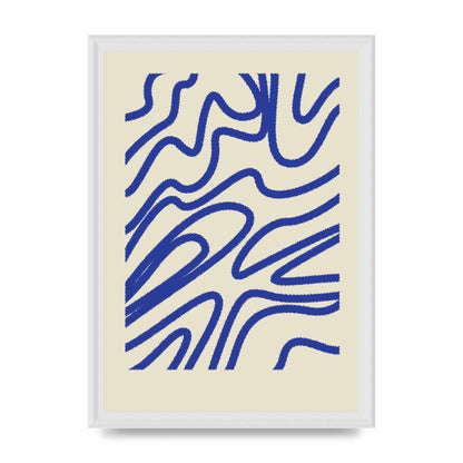 Abstract Blue Shaggy Line Printed Poster - A3 framed