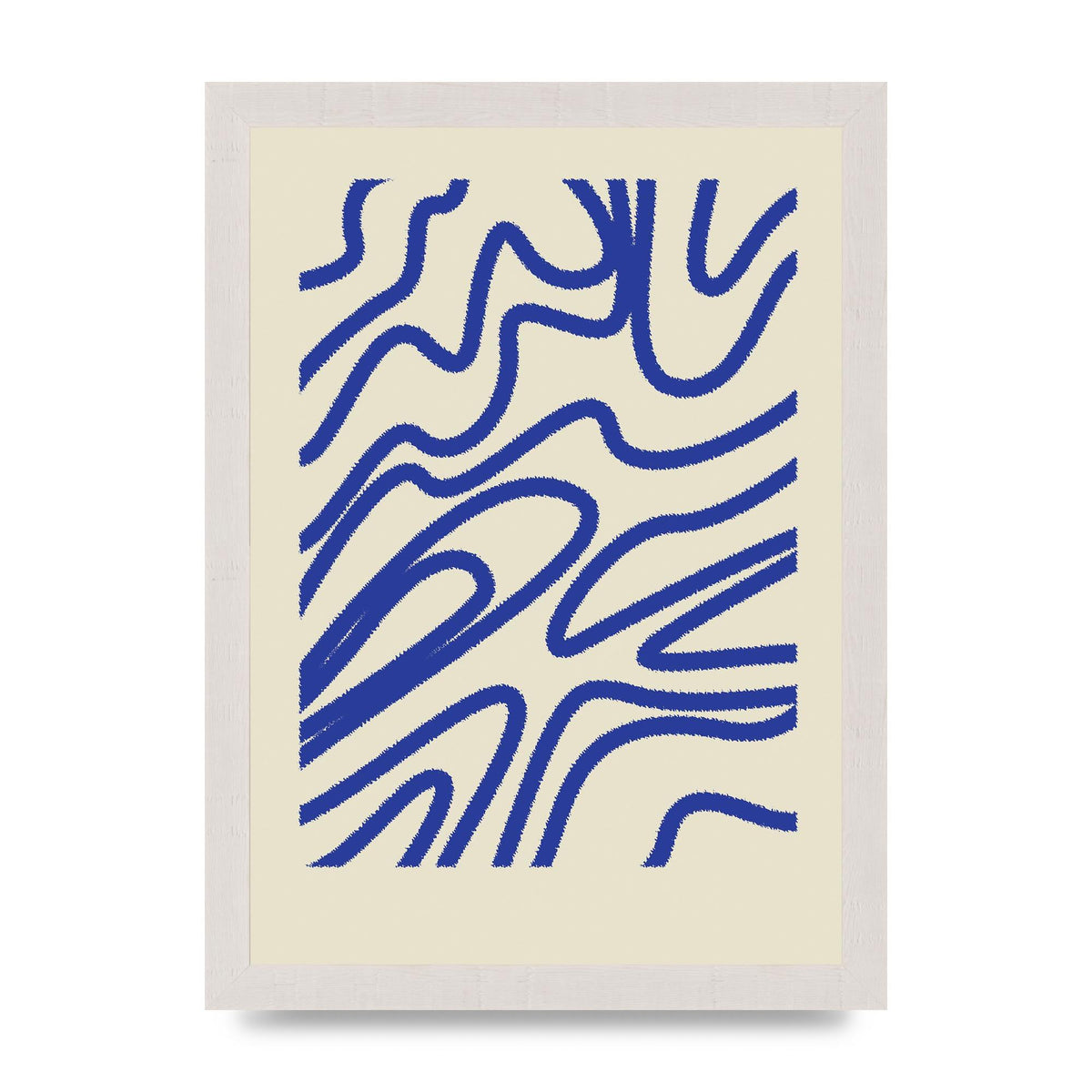 Abstract Blue Shaggy Line Printed Poster - A4 framed