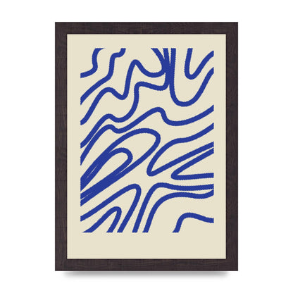 Abstract Blue Shaggy Line Printed Poster - A4 framed