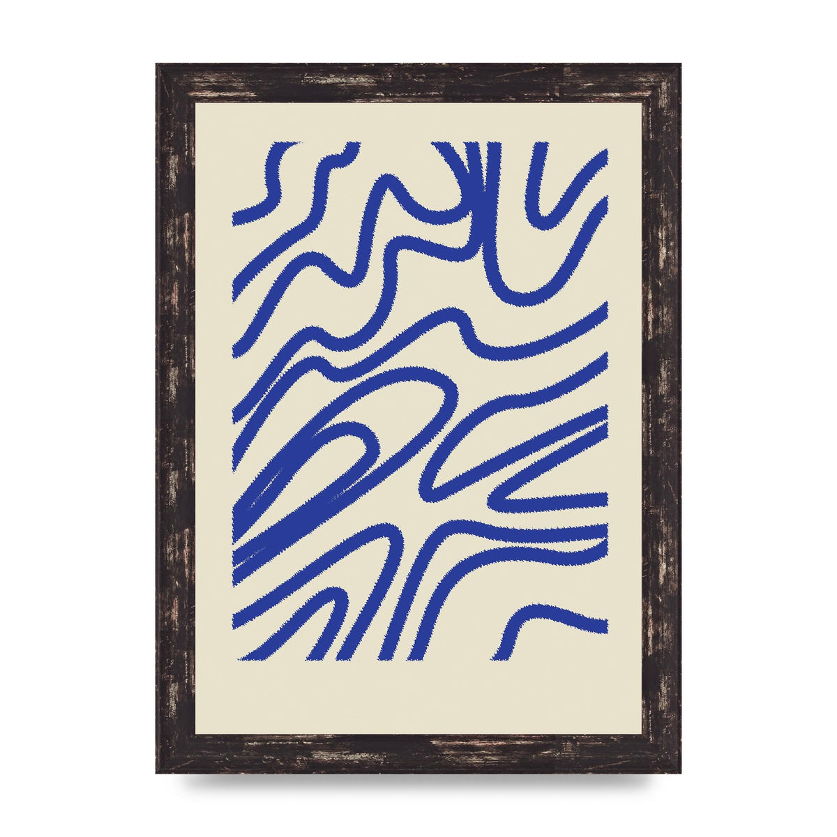 Abstract Blue Shaggy Line Printed Poster - A4 framed