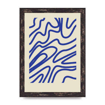 Abstract Blue Shaggy Line Printed Poster - A4 framed