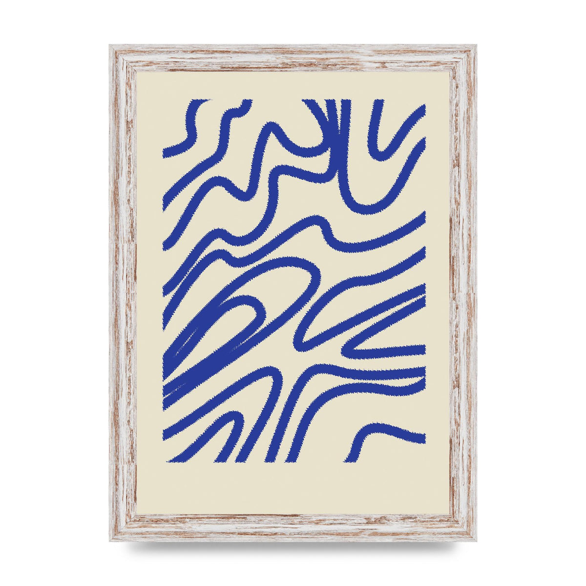 Abstract Blue Shaggy Line Printed Poster - A4 framed