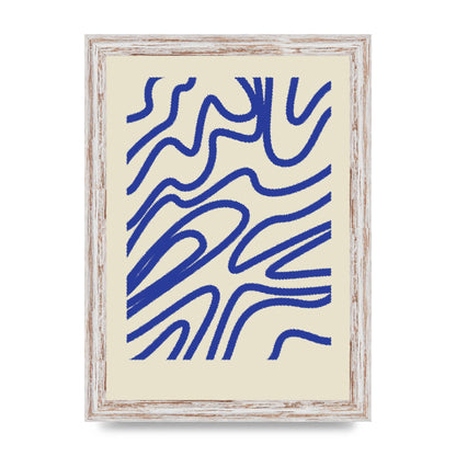 Abstract Blue Shaggy Line Printed Poster - A4 framed