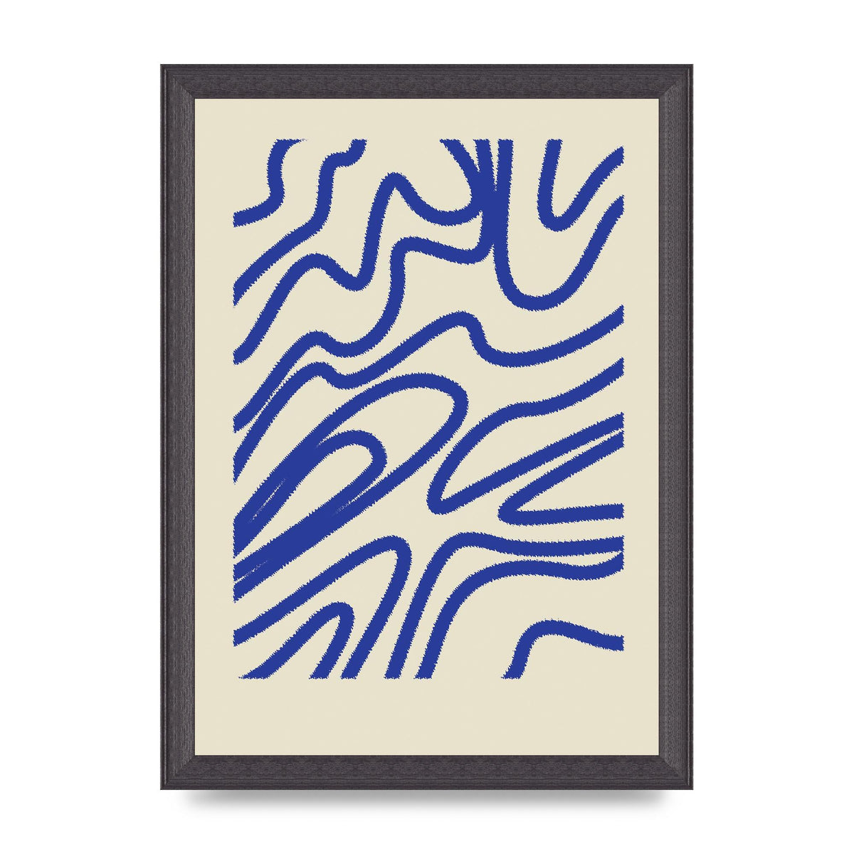 Abstract Blue Shaggy Line Printed Poster - A4 framed