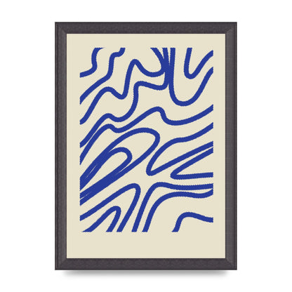 Abstract Blue Shaggy Line Printed Poster - A4 framed