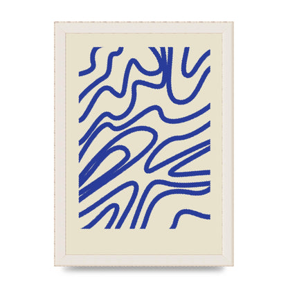 Abstract Blue Shaggy Line Printed Poster - A4 framed