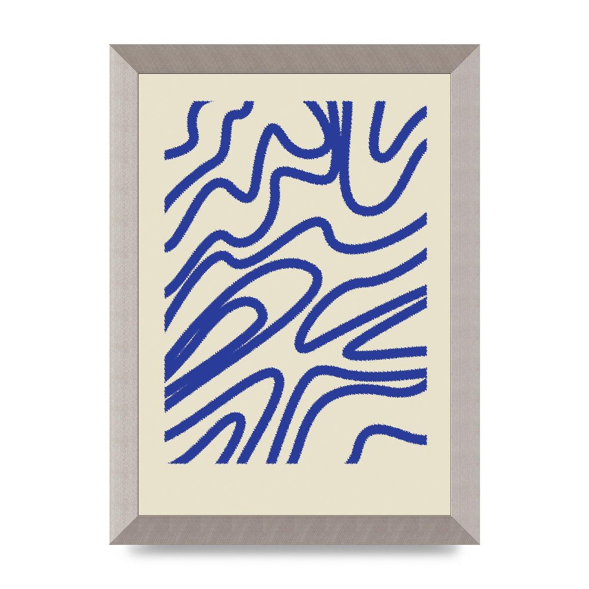Abstract Blue Shaggy Line Printed Poster - A4 framed