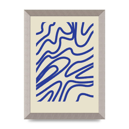 Abstract Blue Shaggy Line Printed Poster - A4 framed