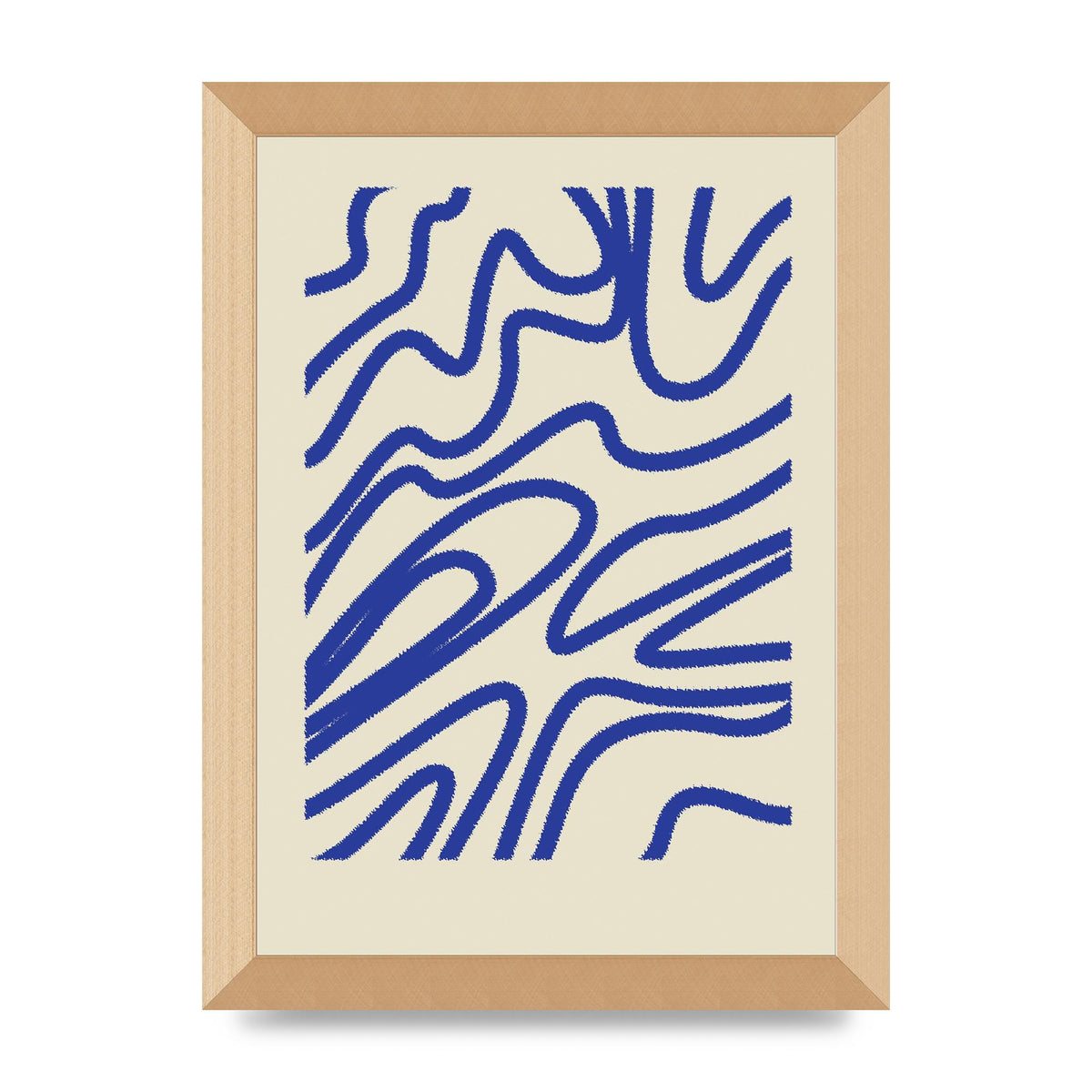 Abstract Blue Shaggy Line Printed Poster - A4 framed