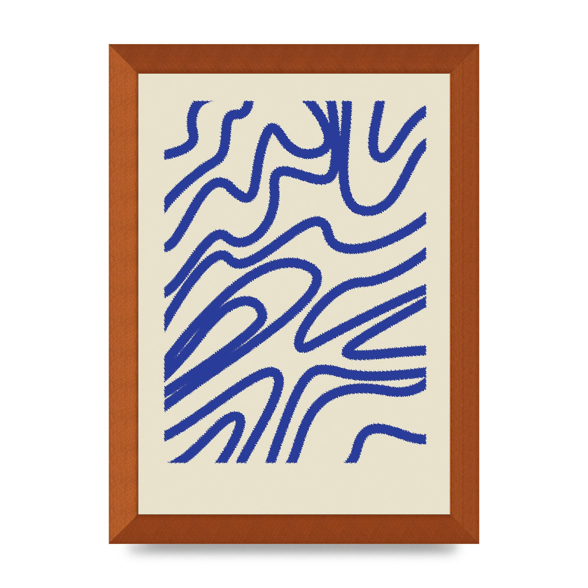 Abstract Blue Shaggy Line Printed Poster - A4 framed