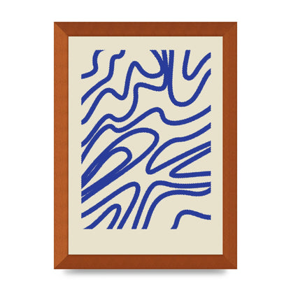 Abstract Blue Shaggy Line Printed Poster - A4 framed