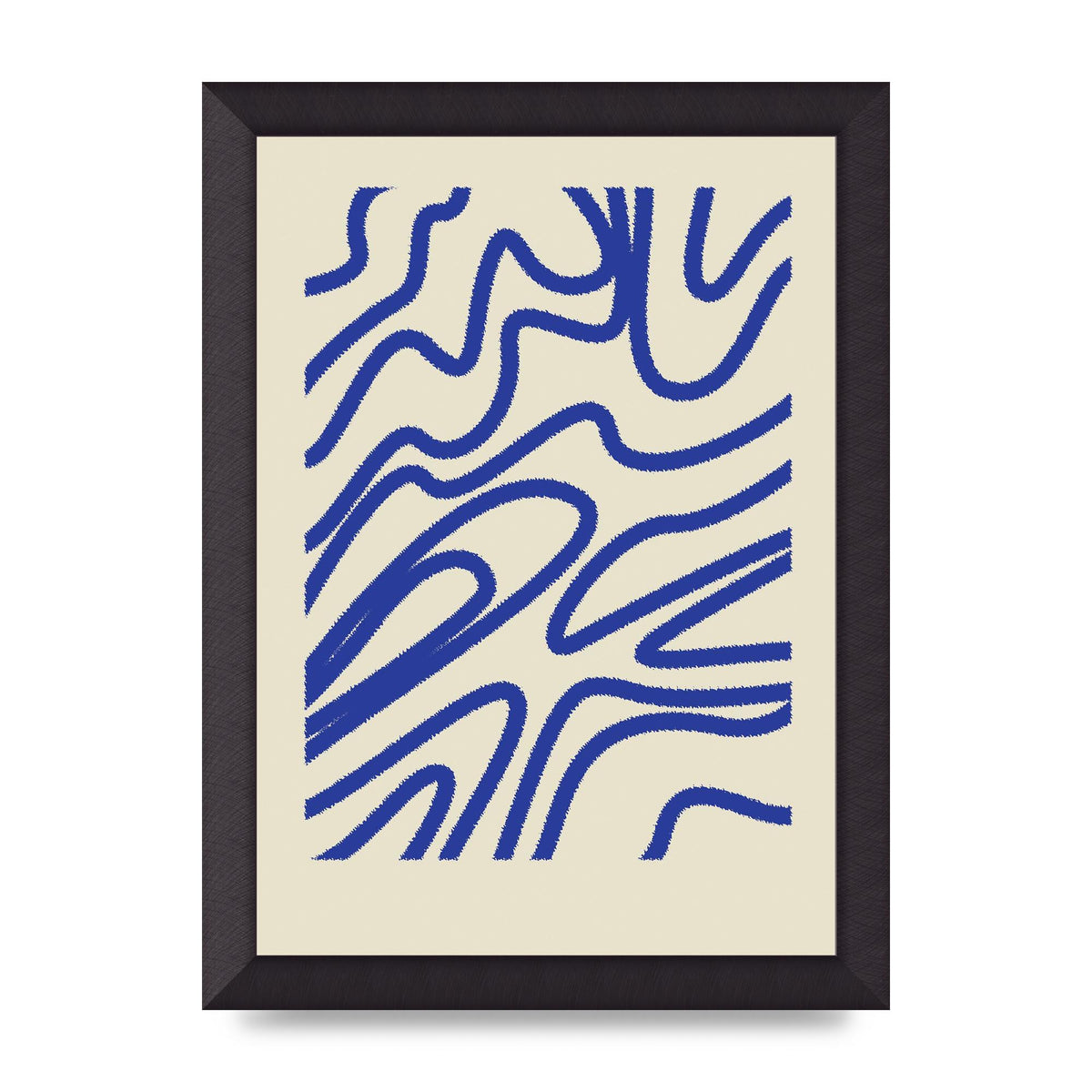 Abstract Blue Shaggy Line Printed Poster - A4 framed