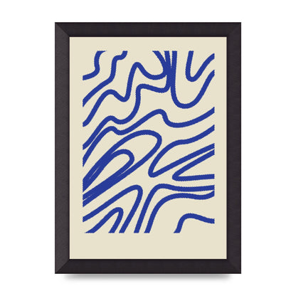 Abstract Blue Shaggy Line Printed Poster - A4 framed