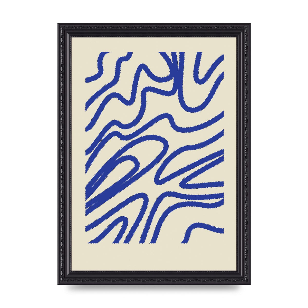 Abstract Blue Shaggy Line Printed Poster - A4 framed