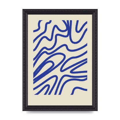 Abstract Blue Shaggy Line Printed Poster - A4 framed