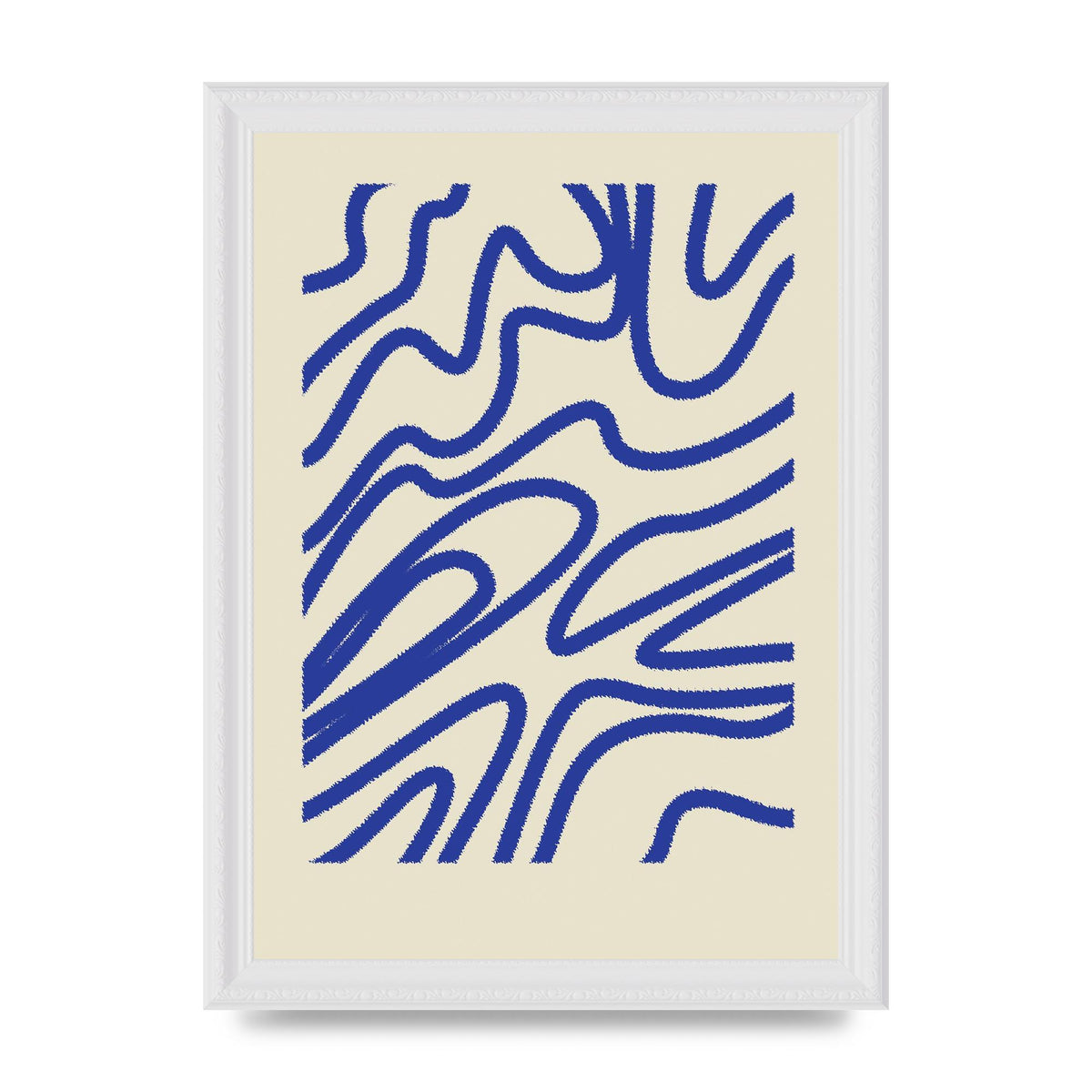 Abstract Blue Shaggy Line Printed Poster - A4 framed