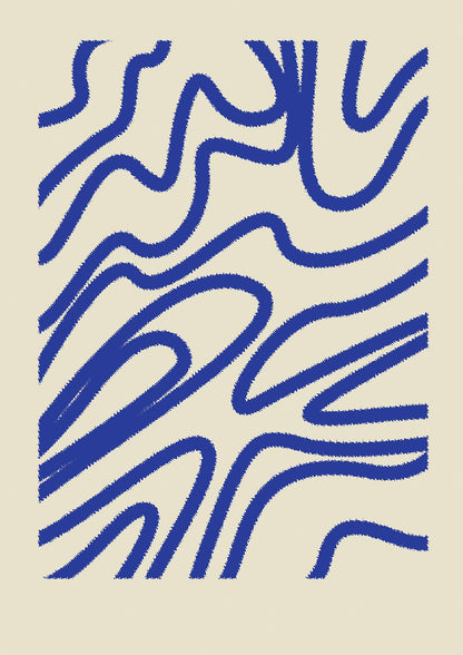 Abstract Blue Shaggy Line Printed Poster - detail