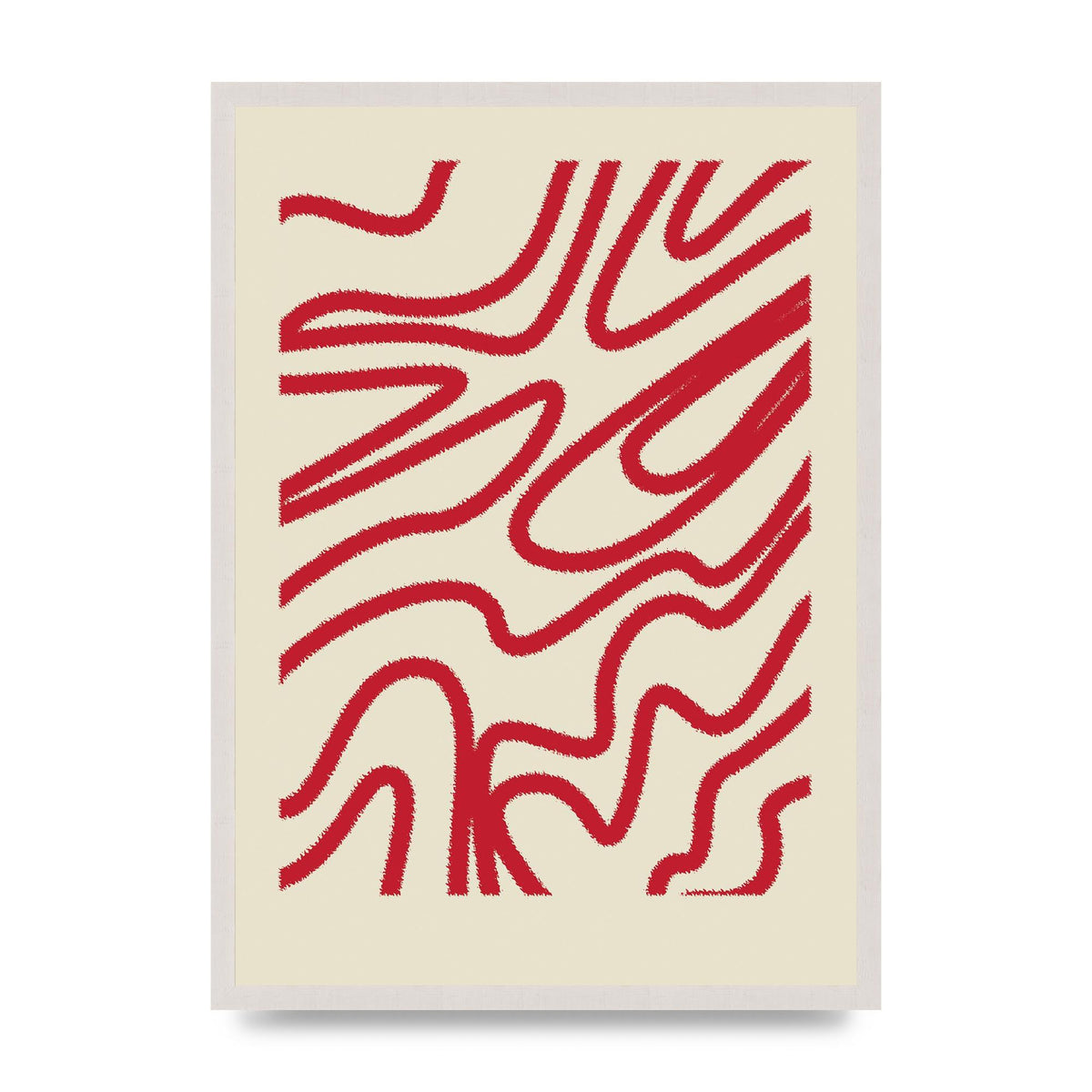 Abstract Red Shaggy Line Wall Art - A2 framed