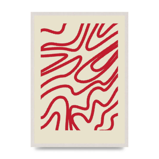 Abstract Red Shaggy Line Wall Art - A2 framed