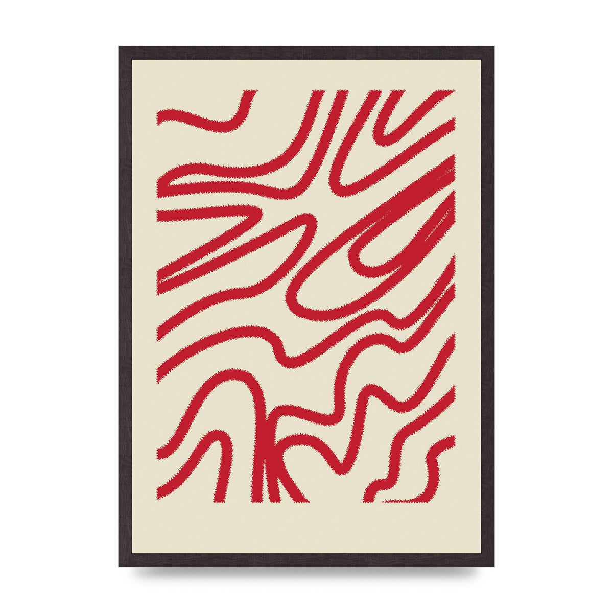 Abstract Red Shaggy Line Wall Art - A2 framed