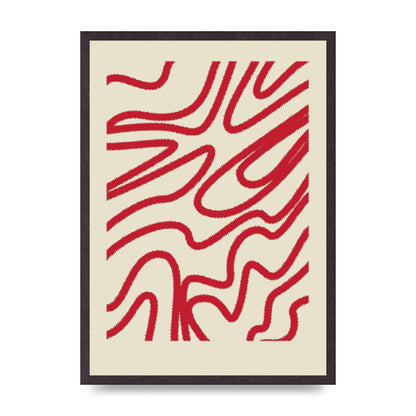 Abstract Red Shaggy Line Wall Art - A2 framed