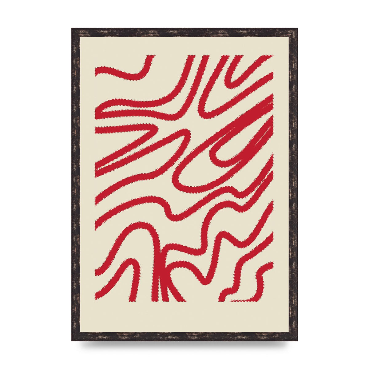 Abstract Red Shaggy Line Wall Art - A2 framed