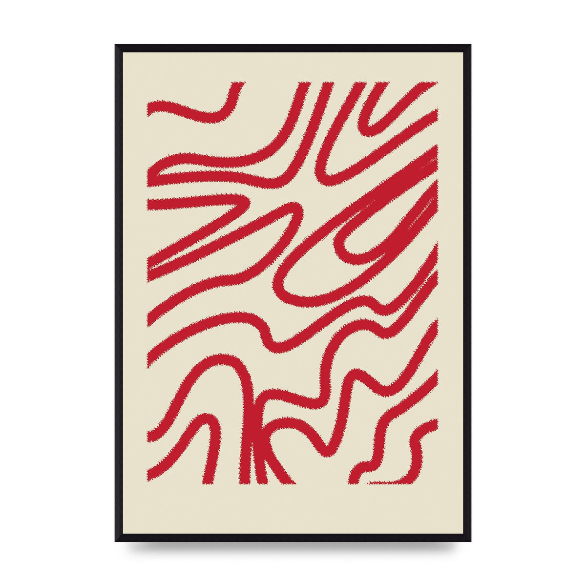 Abstract Red Shaggy Line Wall Art - A2 framed