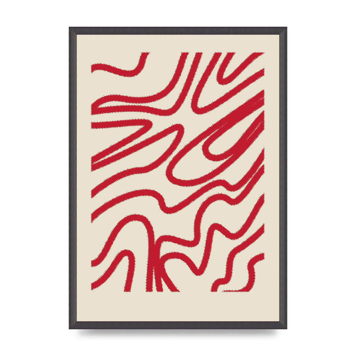 Abstract Red Shaggy Line Wall Art - A2 framed