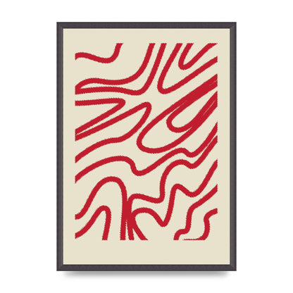 Abstract Red Shaggy Line Wall Art - A2 framed