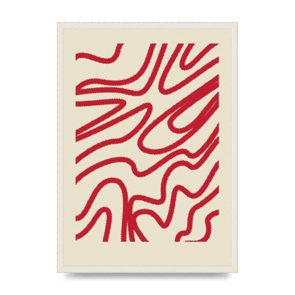 Abstract Red Shaggy Line Wall Art - A2 framed