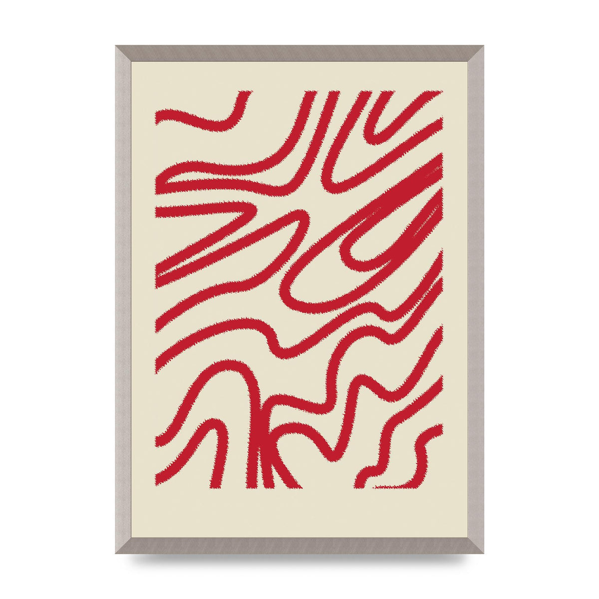 Abstract Red Shaggy Line Wall Art - A2 framed