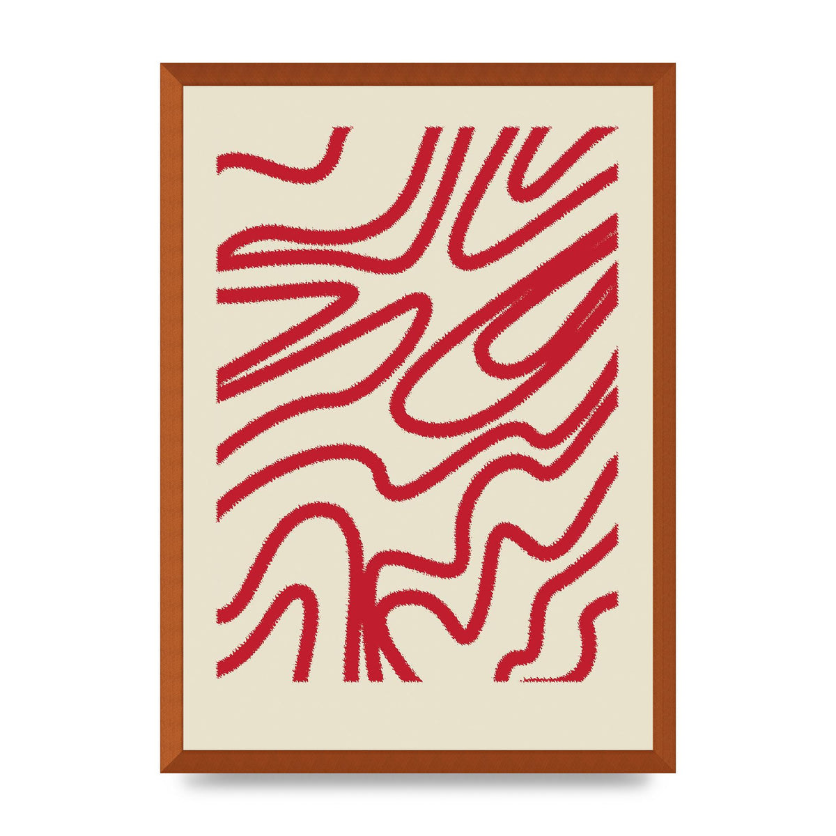 Abstract Red Shaggy Line Wall Art - A2 framed