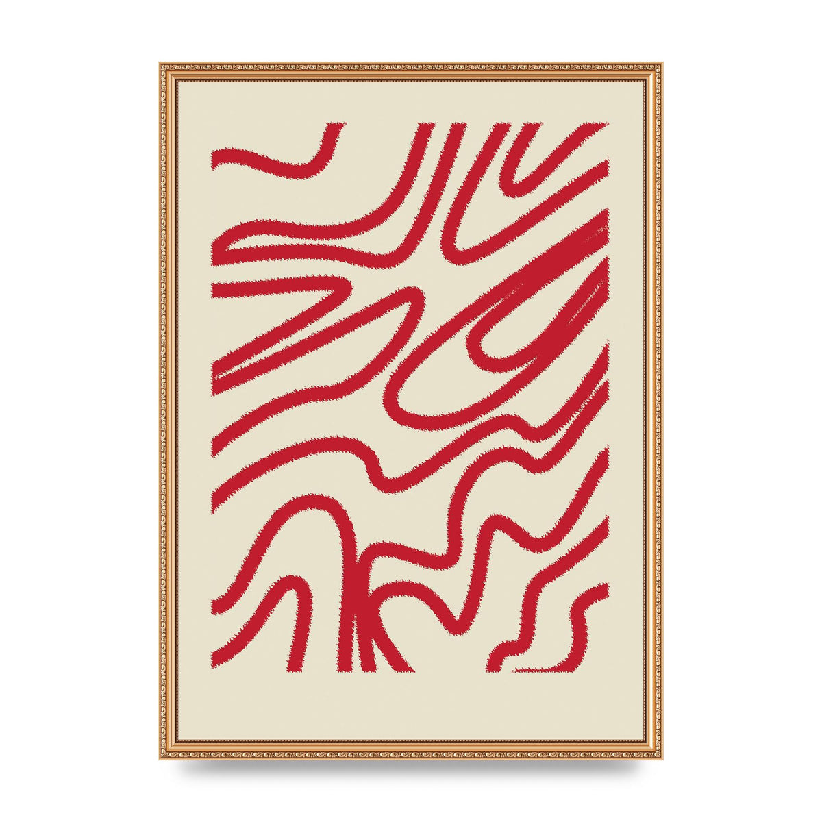 Abstract Red Shaggy Line Wall Art - A2 framed
