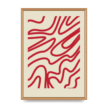 Abstract Red Shaggy Line Wall Art - A2 framed