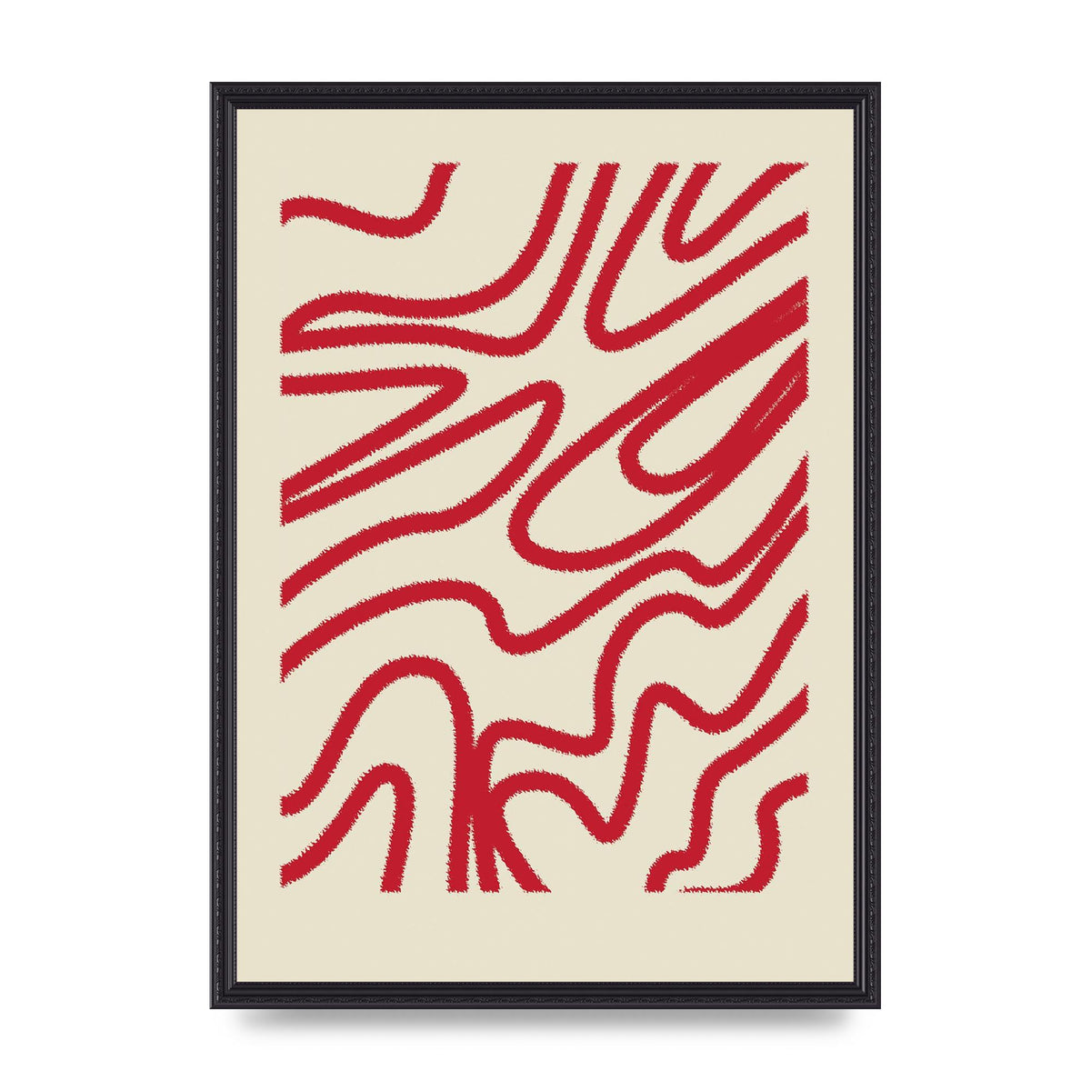 Abstract Red Shaggy Line Wall Art - A2 framed