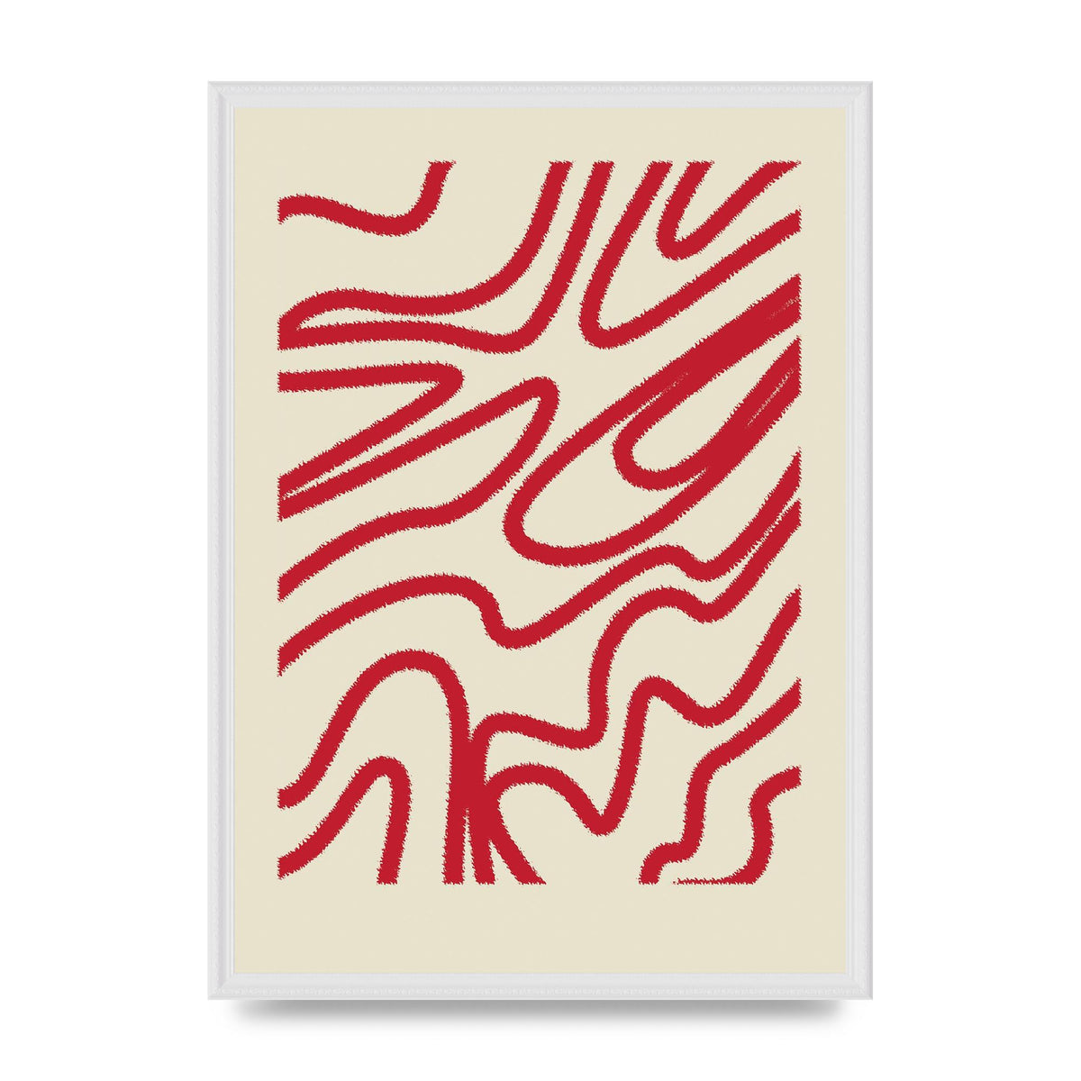 Abstract Red Shaggy Line Wall Art - A2 framed