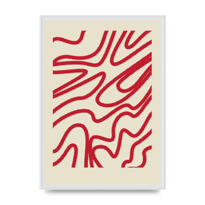 Abstract Red Shaggy Line Wall Art - A2 framed