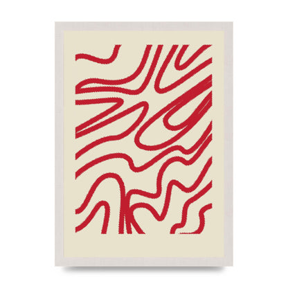 Abstract Red Shaggy Line Wall Art - A3 framed